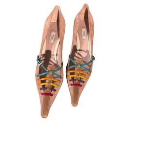 Vintage Auth. Prada Caltazure Donna Multi-Color Leather Pumps Size 36.5 W/Box